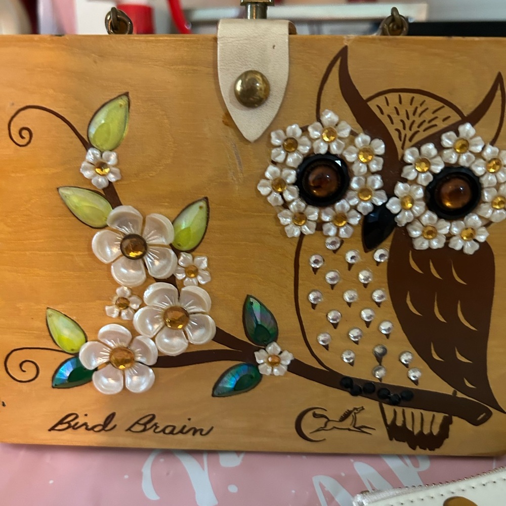 Enid Collins Of Texas 1960’s Box Bag Floral Vintage Bird Brain Jeweles Owl